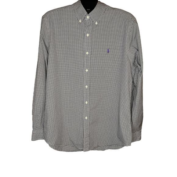 Ralph Lauren Classic Fit Gingham Shirt L Black White Purple Pony Cotton EUC - Picture 1 of 13